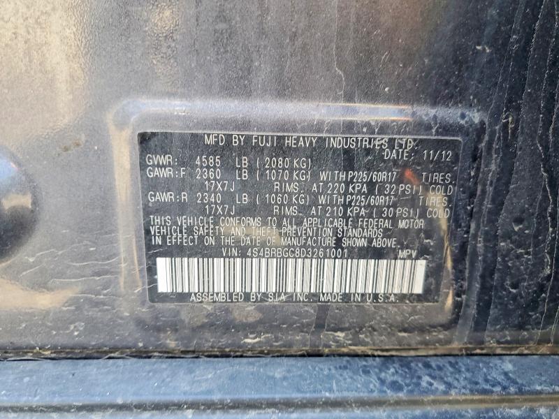 2013 Subaru Outback მანქანა იყიდება აუქციონზე, vin: 4S4BRBGC8D3261001, აუქციონის ნომერი: 52173386