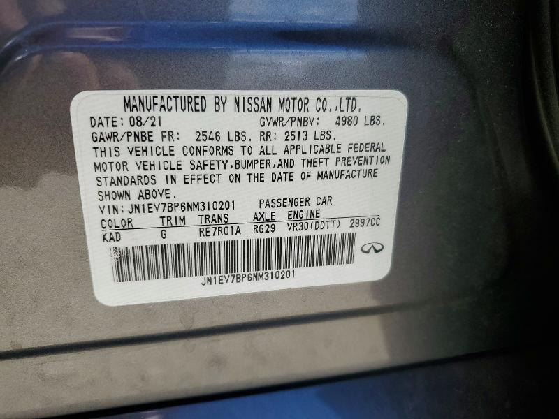 Aukcja sprzedaży 2022 Infiniti Q50, vin: JN1EV7BP6NM310201, numer aukcji: 55187696
