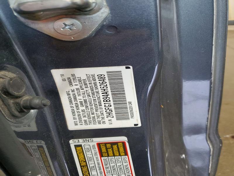 54850306 :رقم المزاد ، 2HGFG1B94AH526489 vin ، 2010 Honda Civic 4d Dx مزاد بيع