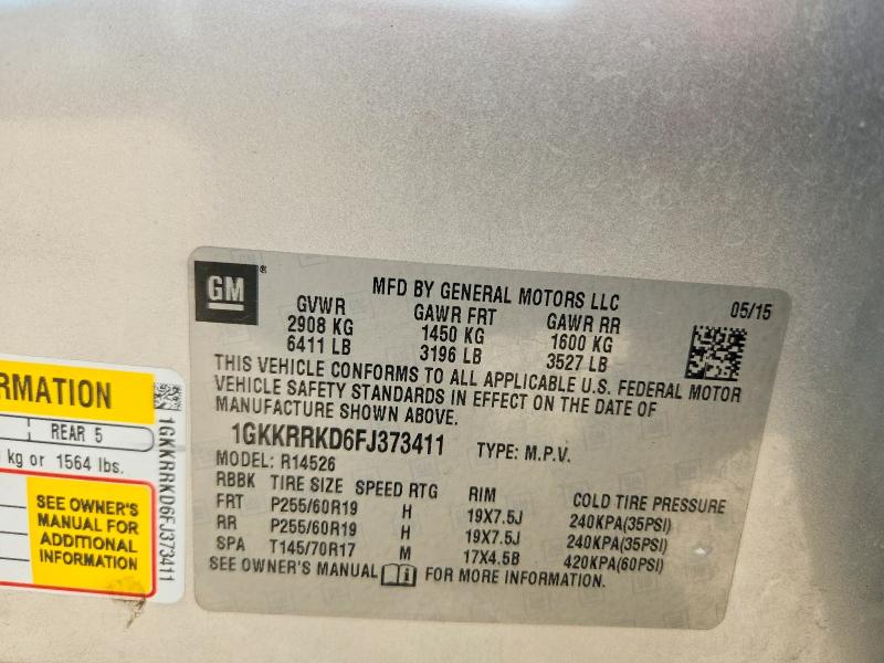 2015 Gmc Acadia მანქანა იყიდება აუქციონზე, vin: 1GKKRRKD6FJ373411, აუქციონის ნომერი: 55049346