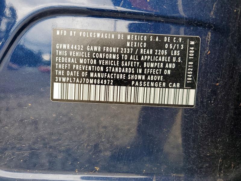 53801136 :رقم المزاد ، 3VWPL7AJ7DM684972 vin ، 2013 Volkswagen Jetta مزاد بيع