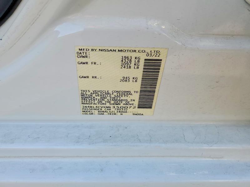 53257356 :رقم المزاد ، 1N4BL4CVXNN350072 vin ، 2022 Nissan Altima مزاد بيع