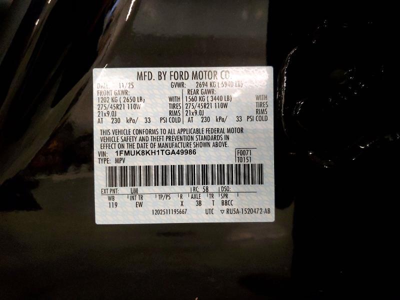Aukcja sprzedaży 2026 Ford Explorer, vin: 1FMUK8KH1TGA49986, numer aukcji: 52726346