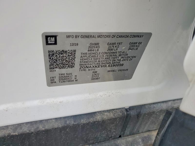 Aukcja sprzedaży 2020 Chevrolet Equinox, vin: 2GNAXKEV0L6190059, numer aukcji: 55461436