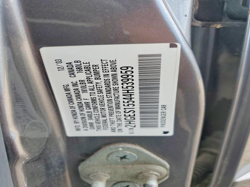 53668906 :رقم المزاد ، 2HGES15544H539959 vin ، 2004 Honda Civic مزاد بيع