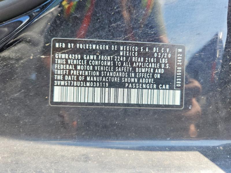 2020 Volkswagen Jetta მანქანა იყიდება აუქციონზე, vin: 3VW5T7BU3LM039119, აუქციონის ნომერი: 54159156