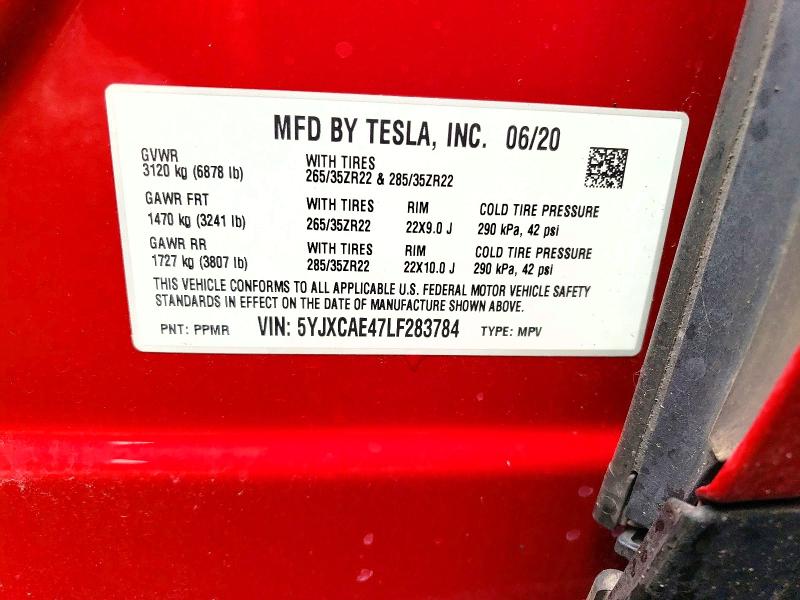 Aukcja sprzedaży 2020 Tesla Model X, vin: 5YJXCAE47LF283784, numer aukcji: 53269146