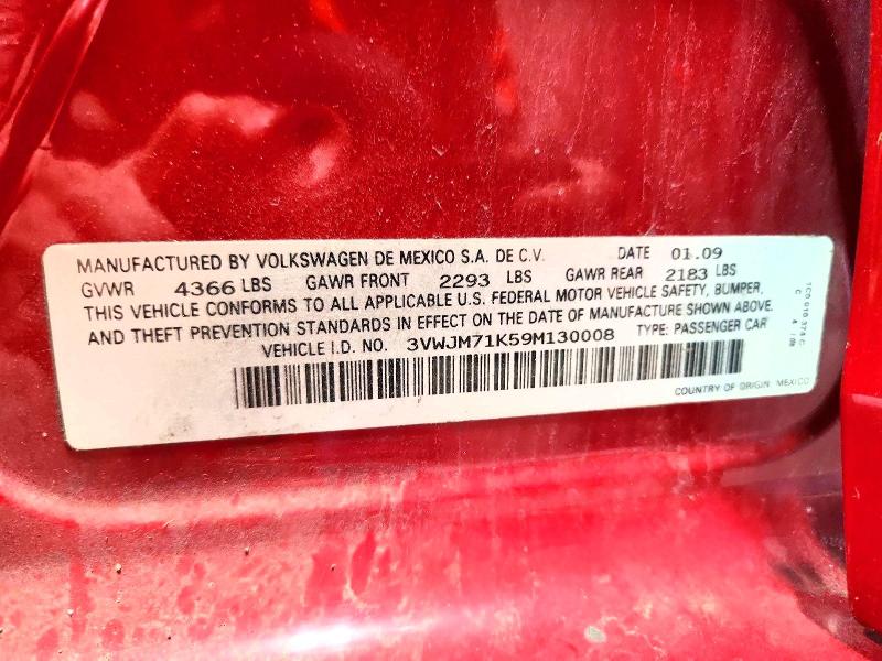 2009 Volkswagen Jetta მანქანა იყიდება აუქციონზე, vin: 3VWJM71K59M130008, აუქციონის ნომერი: 54877006