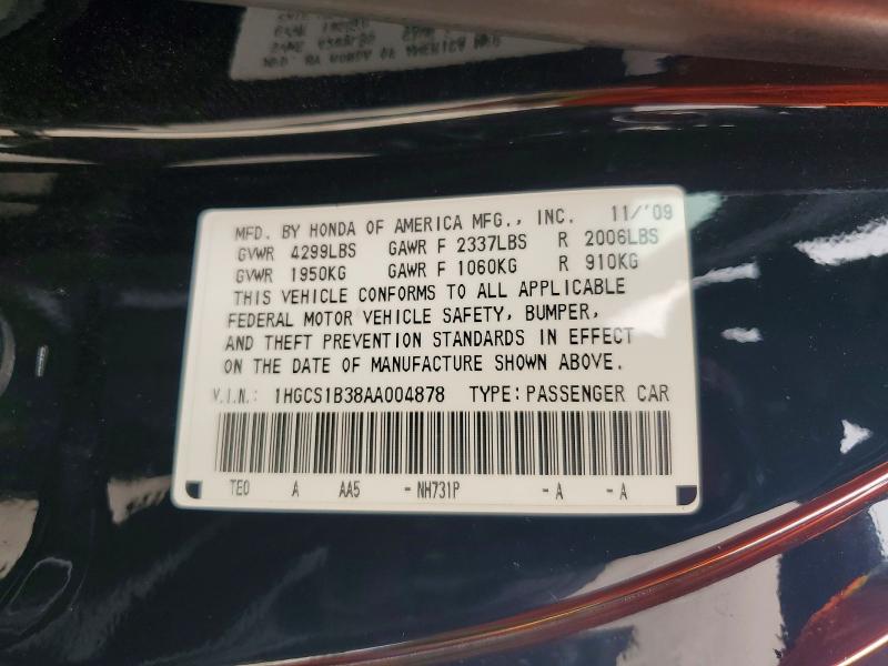 Продажа на аукционе авто 2010 Honda Accord, vin: 1HGCS1B38AA004878, номер лота: 54517906