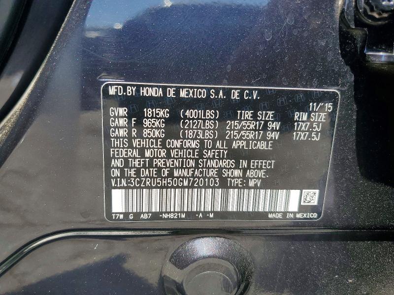 Продаж на аукціоні авто 2016 Honda Hr-v, vin: 3CZRU5H50GM720103, номер лоту: 53469356