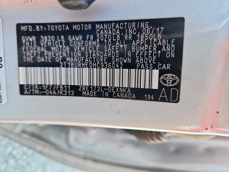 Aukcja sprzedaży 2017 Toyota Corolla, vin: 2T1BURHE0HC936042, numer aukcji: 54149896