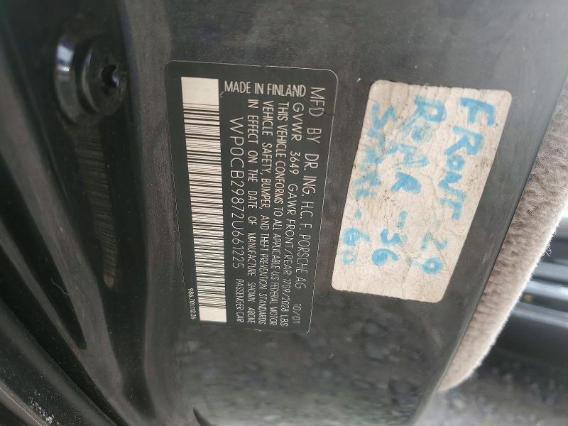 2002 Porsche Boxster მანქანა იყიდება აუქციონზე, vin: WP0CB29872U661225, აუქციონის ნომერი: 53406536