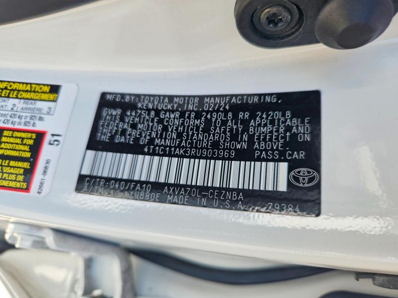 2024 Toyota Camry მანქანა იყიდება აუქციონზე, vin: 4T1C11AK3RU903969, აუქციონის ნომერი: 54172936