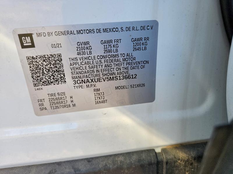 52260796 :رقم المزاد ، 3GNAXUEV5MS136612 vin ، 2021 Chevrolet Equinox مزاد بيع