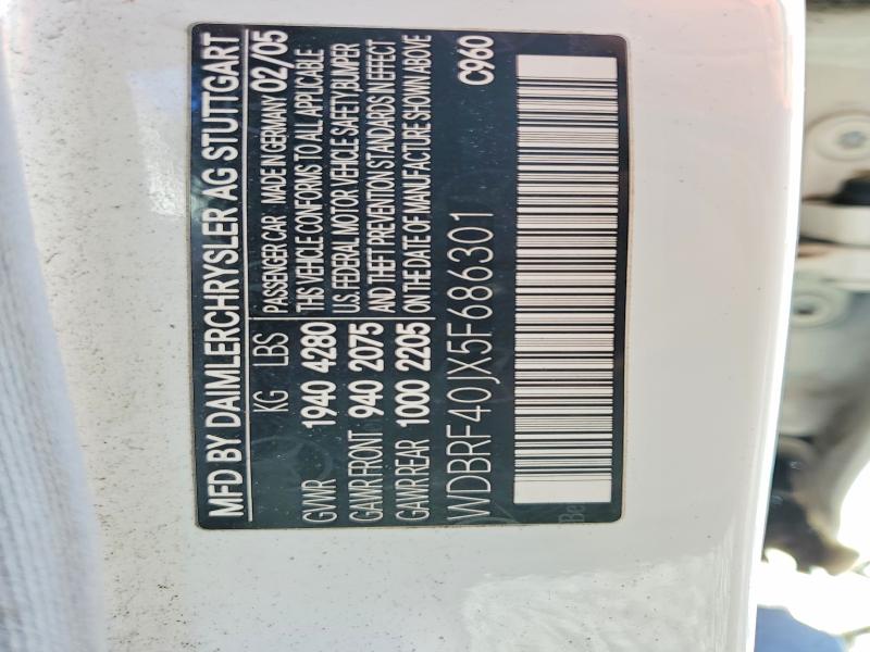 Aukcja sprzedaży 2005 Mercedes-benz C, vin: WDBRF40JX5F686301, numer aukcji: 53055446
