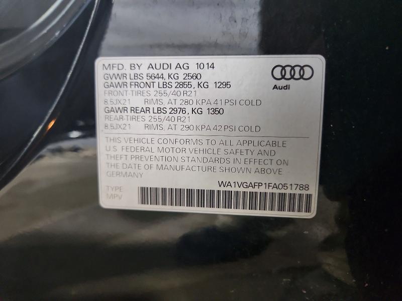 Aukcja sprzedaży 2015 Audi Sq5, vin: WA1VGAFP1FA051788, numer aukcji: 54493006