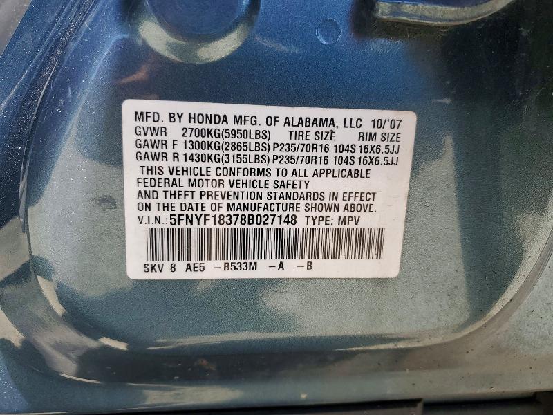 54808436 :رقم المزاد ، 5FNYF18378B027148 vin ، 2008 Honda Pilot مزاد بيع