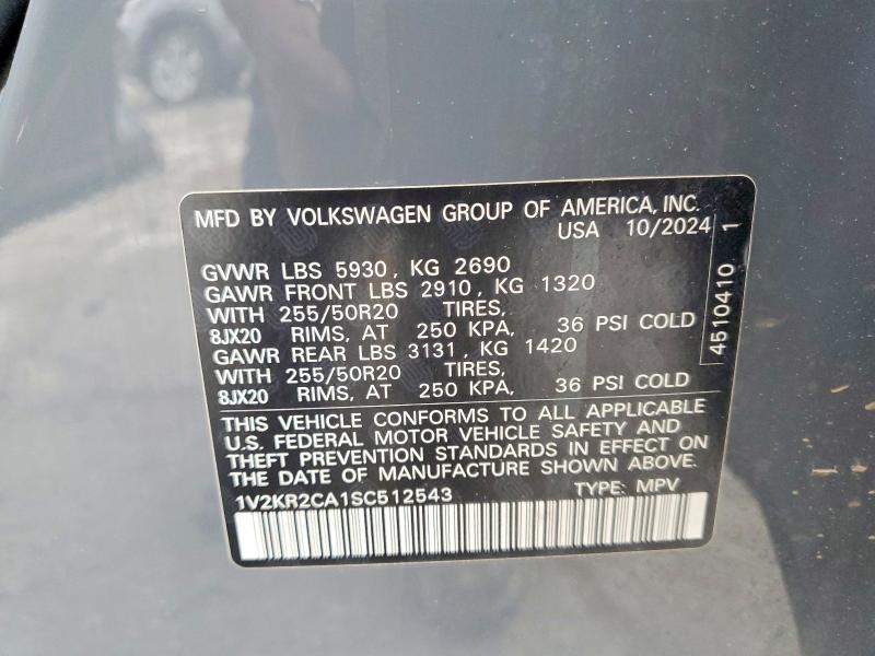 2025 Volkswagen Atlas მანქანა იყიდება აუქციონზე, vin: 1V2KR2CA1SC512543, აუქციონის ნომერი: 53006406