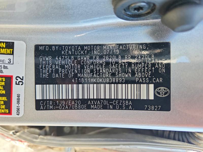 Aukcja sprzedaży 2019 Toyota Camry, vin: 4T1B11HK0KU838893, numer aukcji: 53691896