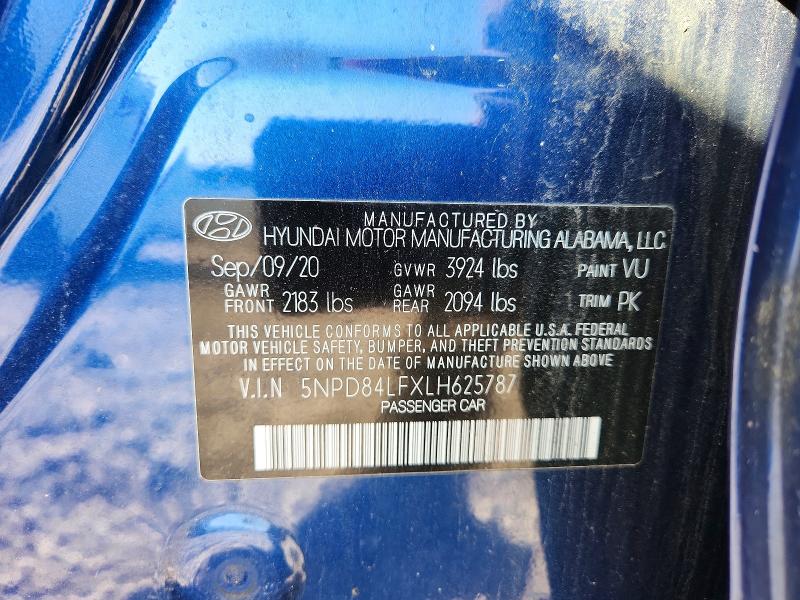 53002076 :رقم المزاد ، 5NPD84LFXLH625787 vin ، 2020 Hyundai Elantra مزاد بيع
