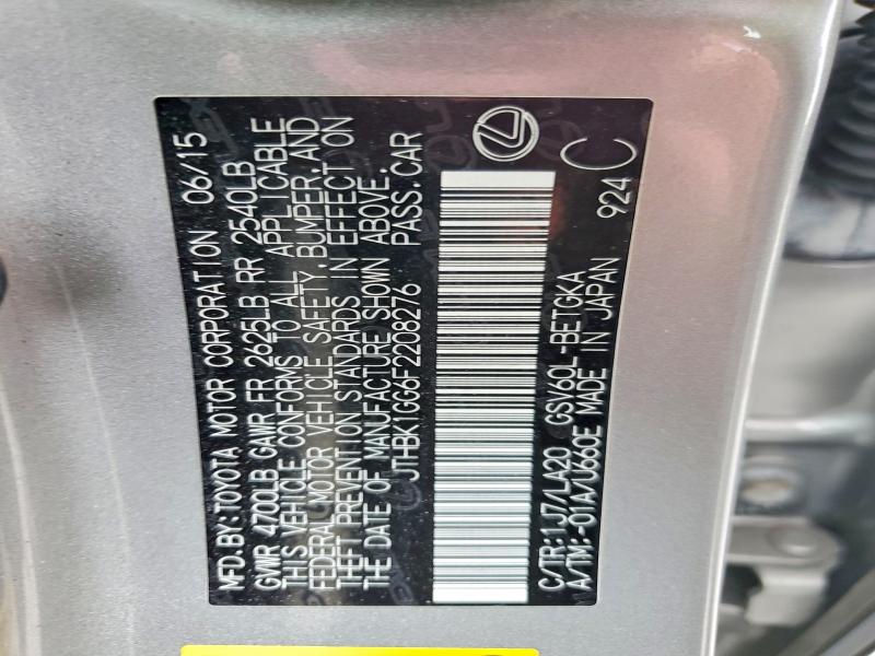 53123776 :رقم المزاد ، JTHBK1GG6F2208276 vin ، 2015 Lexus Es مزاد بيع