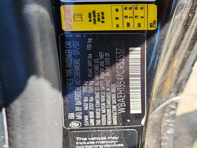 Auction sale of the 2007 Bmw 650, vin: WBAEH13547CR53537, lot number: 52159356