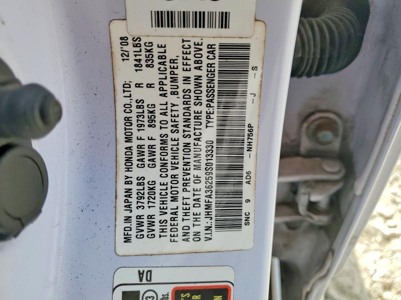 Aukcja sprzedaży 2009 Honda Civic, vin: JHMFA36259S013330, numer aukcji: 52990006