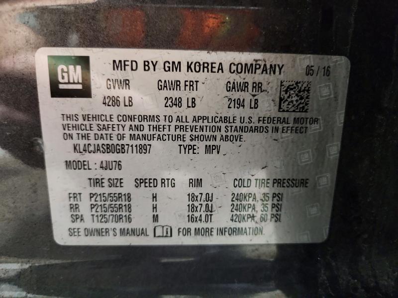 54895926 :رقم المزاد ، KL4CJASB0GB711897 vin ، 2016 Buick Encore مزاد بيع