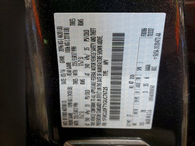 2016 Ford Escape მანქანა იყიდება აუქციონზე, vin: 1FMCU0F71GUC76725, აუქციონის ნომერი: 53886316