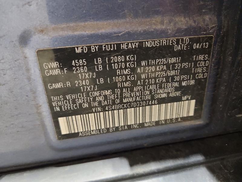 2013 Subaru Outback მანქანა იყიდება აუქციონზე, vin: 4S4BRCKC7D3307446, აუქციონის ნომერი: 54828306