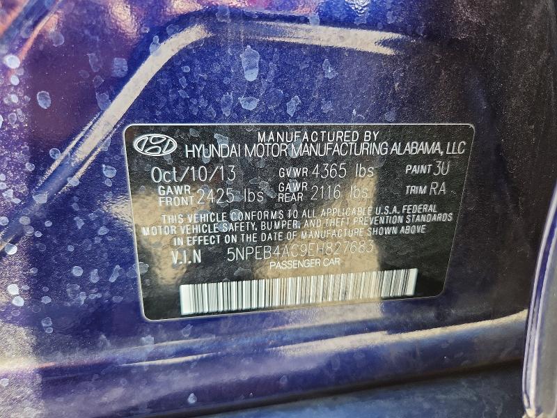 52875786 :رقم المزاد ، 5NPEB4AC9EH827683 vin ، 2014 Hyundai Sonata مزاد بيع