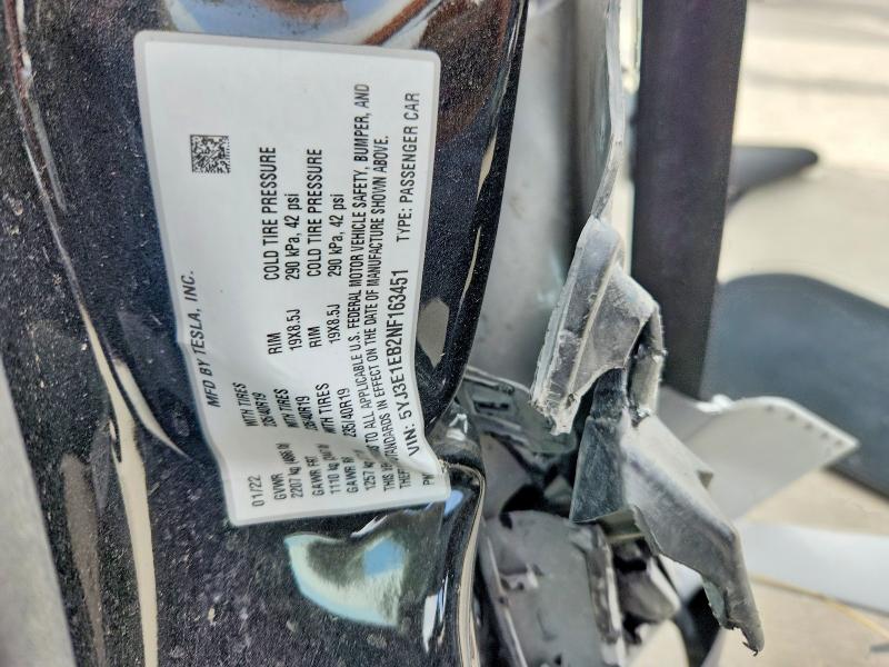 53814226 :رقم المزاد ، 5YJ3E1EB2NF163451 vin ، 2022 Tesla Model 3 مزاد بيع