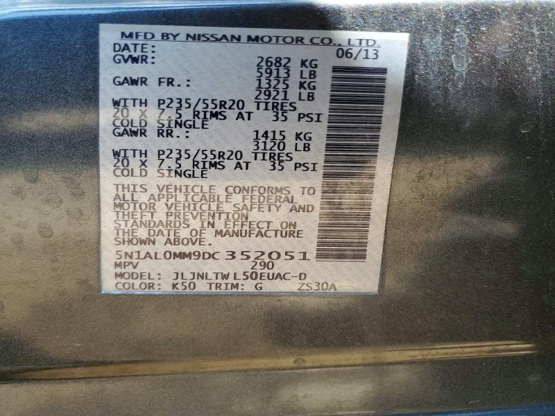 55043316 :رقم المزاد ، 5N1AL0MM9DC352051 vin ، 2013 Infiniti Jx35 مزاد بيع