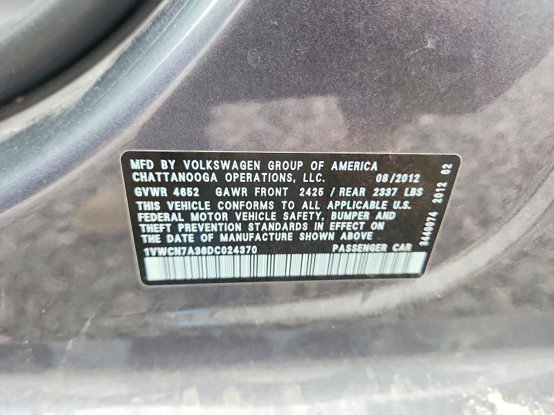 53925646 :رقم المزاد ، 1VWCN7A36DC024370 vin ، 2013 Volkswagen Passat مزاد بيع