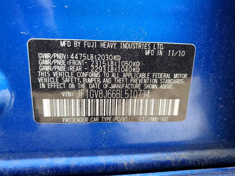 Продажа на аукционе авто 2011 Subaru Impreza, vin: JF1GV8J66BL510734, номер лота: 55234276