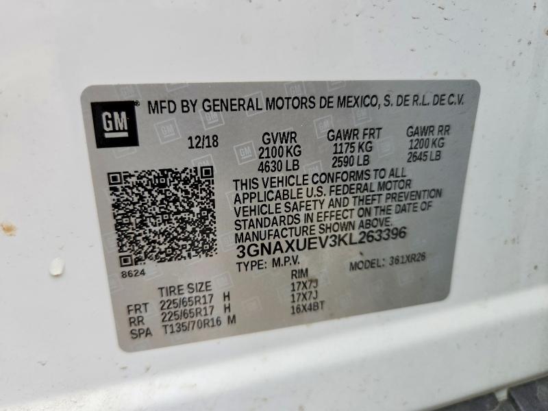 2019 Chevrolet Equinox მანქანა იყიდება აუქციონზე, vin: 3GNAXUEV3KL263396, აუქციონის ნომერი: 53619246