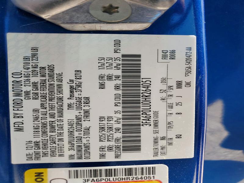 Продаж на аукціоні авто 2017 Ford Fusion, vin: 3FA6P0LU0HR264051, номер лоту: 55320216
