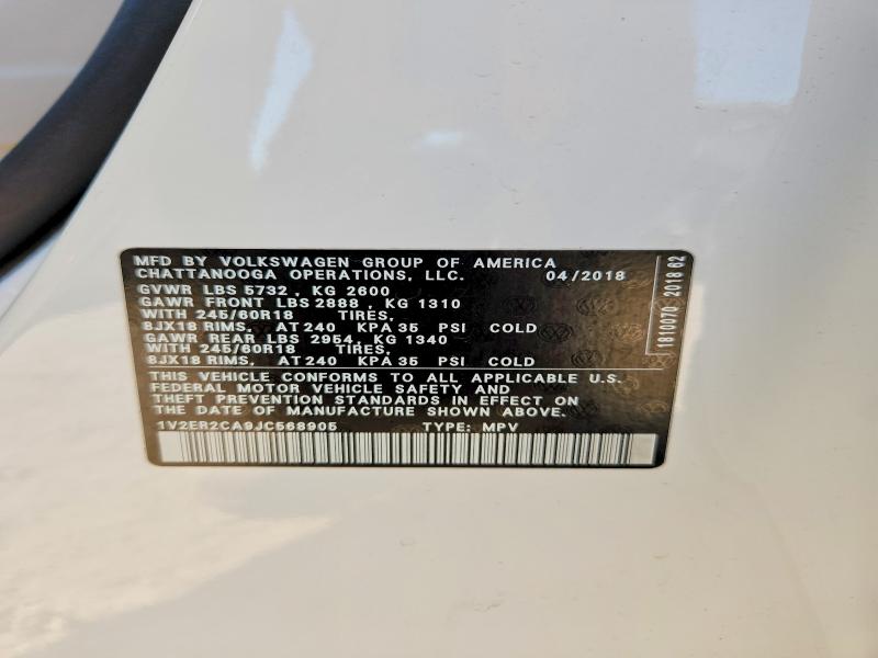 2018 Volkswagen Atlas მანქანა იყიდება აუქციონზე, vin: 1V2ER2CA9JC568905, აუქციონის ნომერი: 53268706