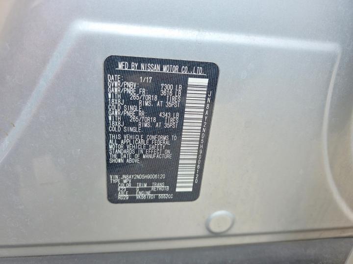 2017 Nissan Armada მანქანა იყიდება აუქციონზე, vin: JN8AY2ND5H9006120, აუქციონის ნომერი: 53113136