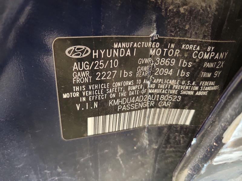 54478186 :رقم المزاد ، KMHDU4AD2AU180523 vin ، 2010 Hyundai Elantra مزاد بيع