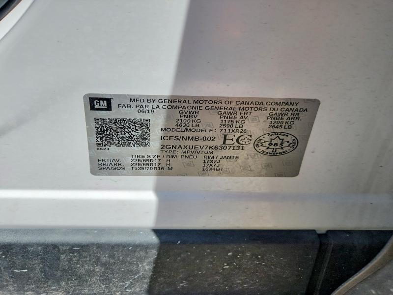 51609596 :رقم المزاد ، 2GNAXUEV7K6307131 vin ، 2019 Chevrolet Equinox مزاد بيع