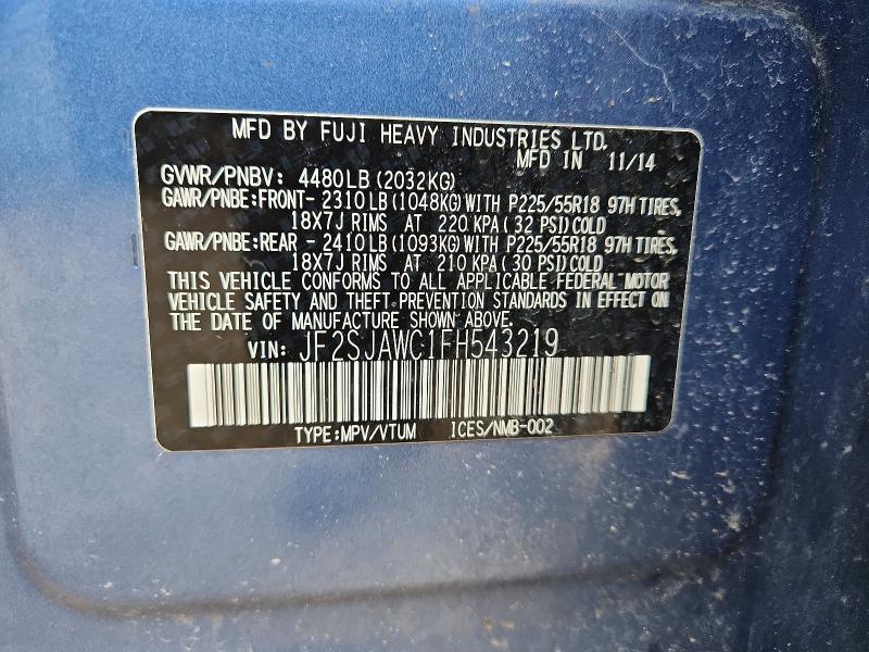 Aukcja sprzedaży 2015 Subaru Forester, vin: JF2SJAWC1FH543219, numer aukcji: 53942316