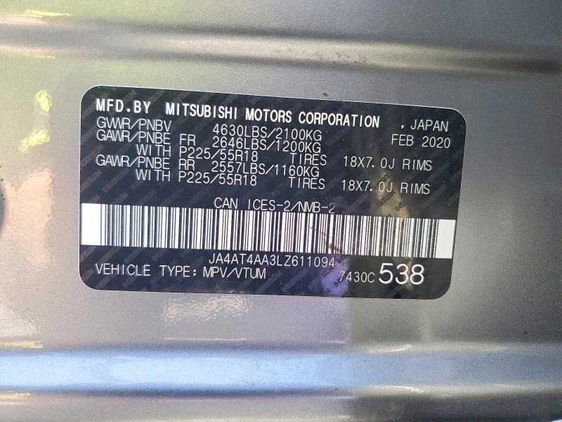 Продажа на аукционе авто 2020 Mitsubishi Eclipse Cross, vin: JA4AT4AA3LZ611094, номер лота: 53615176