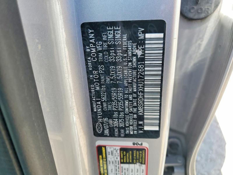 Продажа на аукционе авто 2017 Hyundai Santa Fe, vin: KM8SRDHFXHU172681, номер лота: 52653666