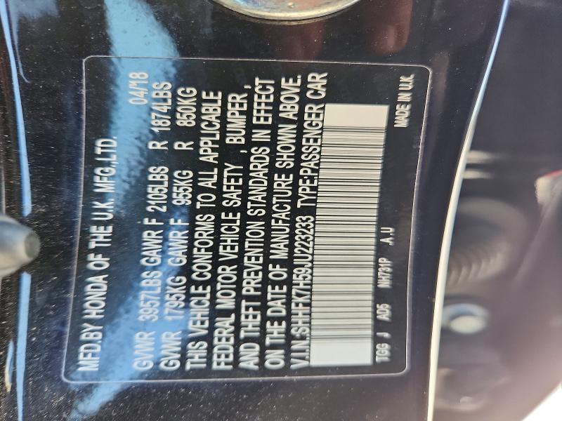 Продажа на аукционе авто 2018 Honda Civic, vin: SHHFK7H59JU223233, номер лота: 53708756