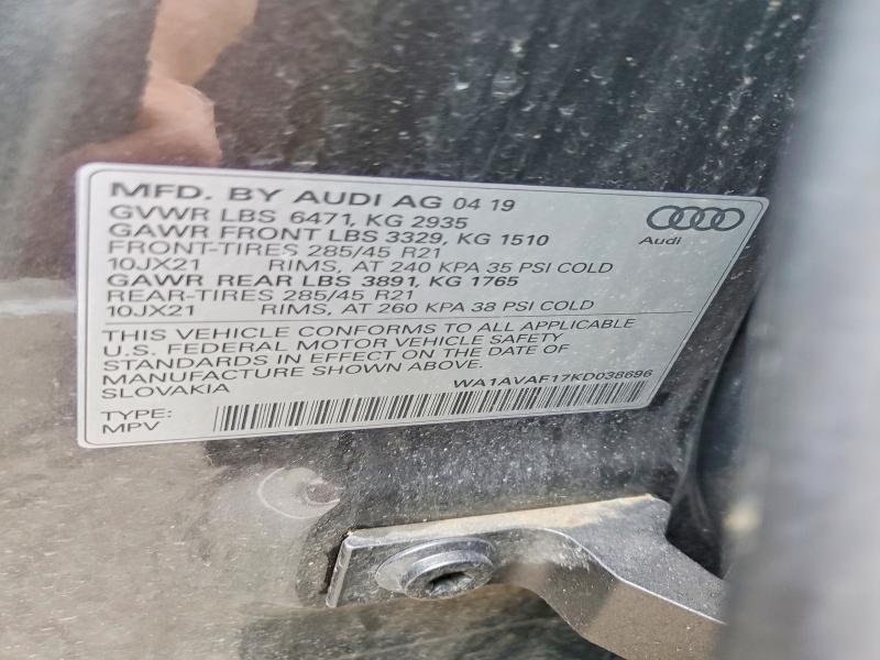 Aukcja sprzedaży 2019 Audi Q8, vin: WA1AVAF17KD038696, numer aukcji: 52489316