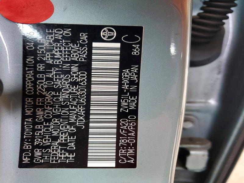 Aukcja sprzedaży 2016 Toyota Prius, vin: JTDKARFU6G3016300, numer aukcji: 55391196