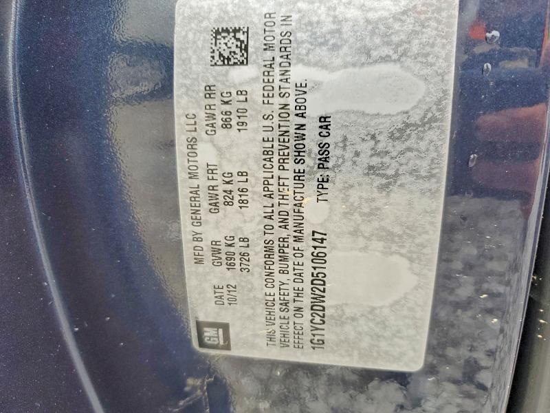 54455266 :رقم المزاد ، 1G1YC2DW2D5106147 vin ، 2013 Chevrolet Corvette مزاد بيع
