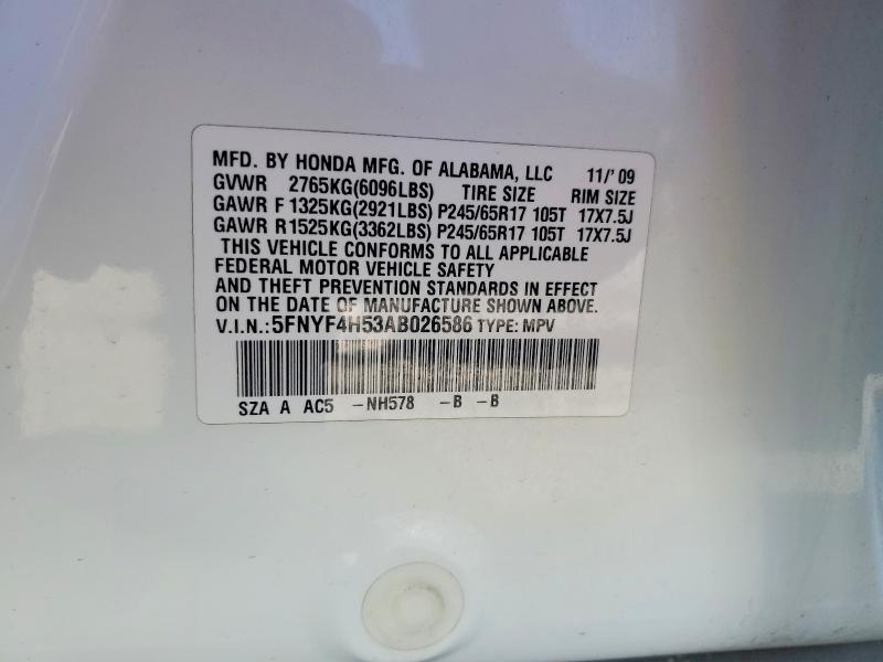 Aukcja sprzedaży 2010 Honda Pilot, vin: 5FNYF4H53AB026586, numer aukcji: 53136536