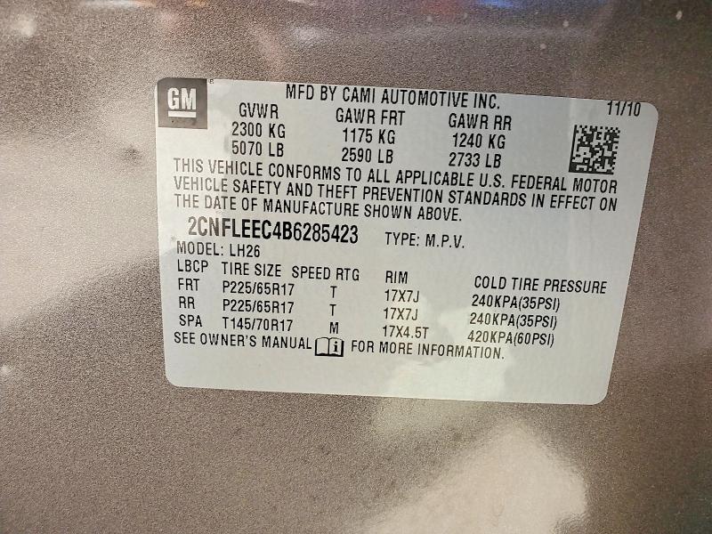 Продажа на аукционе авто 2011 Chevrolet Equinox, vin: 2CNFLEEC4B6285423, номер лота: 53676406